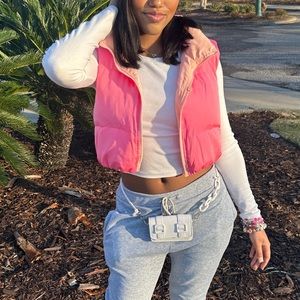 Pink puffer vest coat